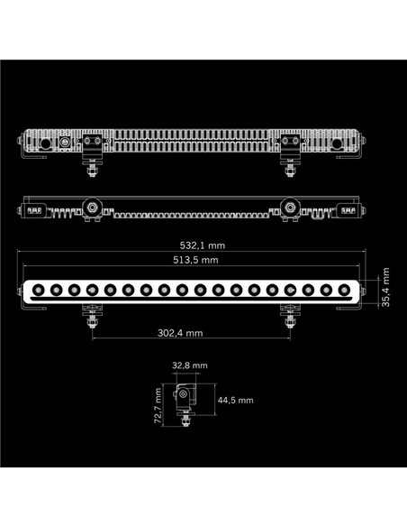Barra de LED NUUK D-Line 20" 9600Lm 5000K 492m 125W IP69K Luz de posição âmbar/branca com aprovação ECE R148/R149