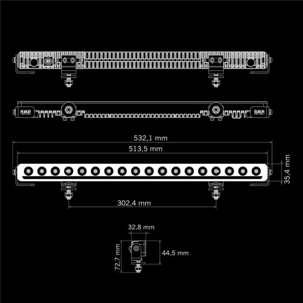Barra LED NUUK D-Line 20" 9600Lm 5000K 492m 125W IP69K luz de posición ámbar/blanca homologada ECE R148/R149