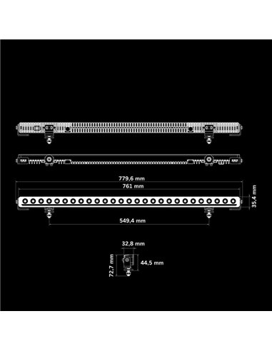 Barra de LED NUUK D-Line 30" 15500Lm 5000K 556m 165W IP69K Luz de posição âmbar/branca aprovada pela ECE R148/R149