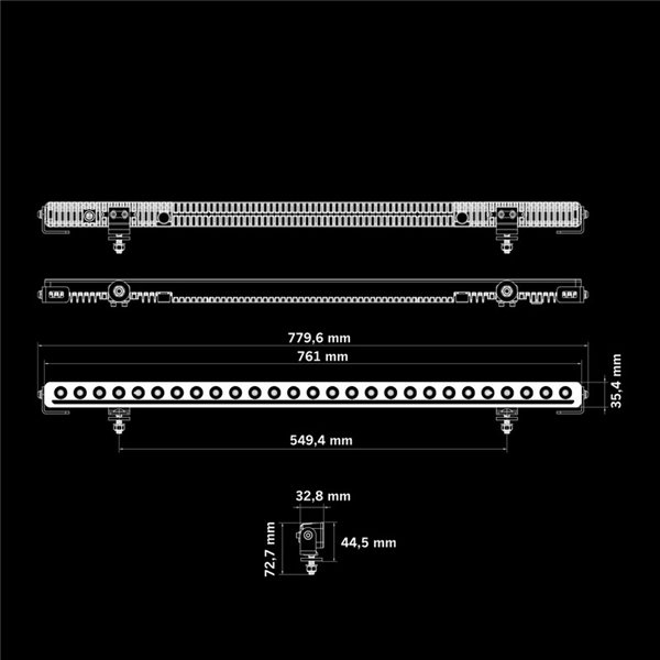Barra LED NUUK D-Line 30" 15500Lm 5000K 556m 165W IP69K luz posición ámbar/blanca homologada ECE R148/R149