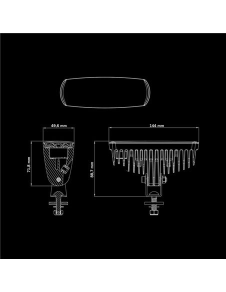 Luz LED de marcha atrás NUUK E-Line Black R 1350Lm 5000K 24m 13W IP69K homologada ECE R23
