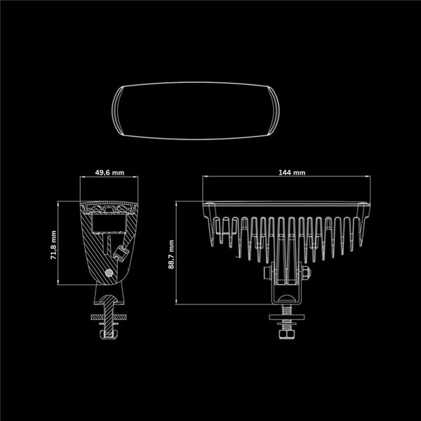 Luz LED de marcha atrás NUUK E-Line Black R 1350Lm 5000K 24m 13W IP69K homologada ECE R23