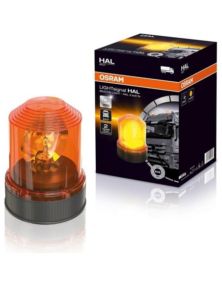 Baliza de advertencia rotativa 360º halógena OSRAM LIGHTsignal HAL base 3 tornillos, 24V ámbar 70W 2200k 1900Lm, IP65