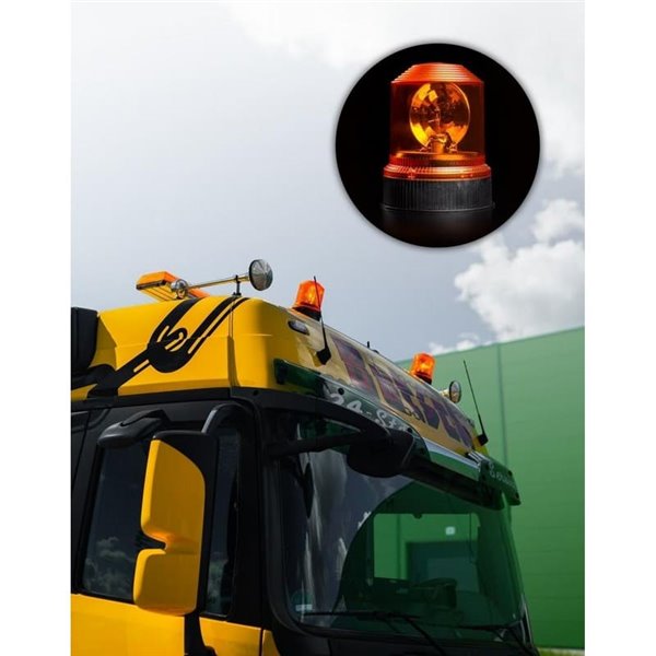 Baliza de advertencia rotativa 360º halógena OSRAM LIGHTsignal HAL base 3 tornillos, 24V ámbar 70W 2200k 1900Lm, IP65