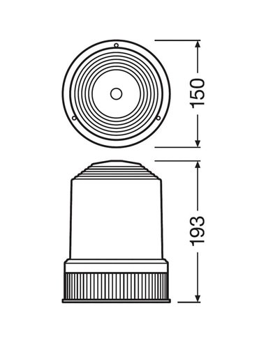 Baliza de advertencia rotativa 360º halógena OSRAM LIGHTsignal HAL base 3 tornillos, 24V ámbar 70W 2200k 1900Lm, IP65