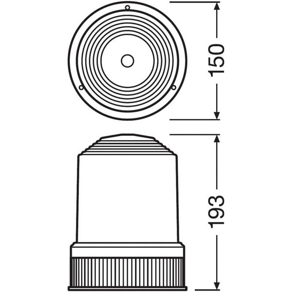 Baliza de advertencia rotativa 360º halógena OSRAM LIGHTsignal HAL base 3 tornillos, 24V ámbar 70W 2200k 1900Lm, IP65