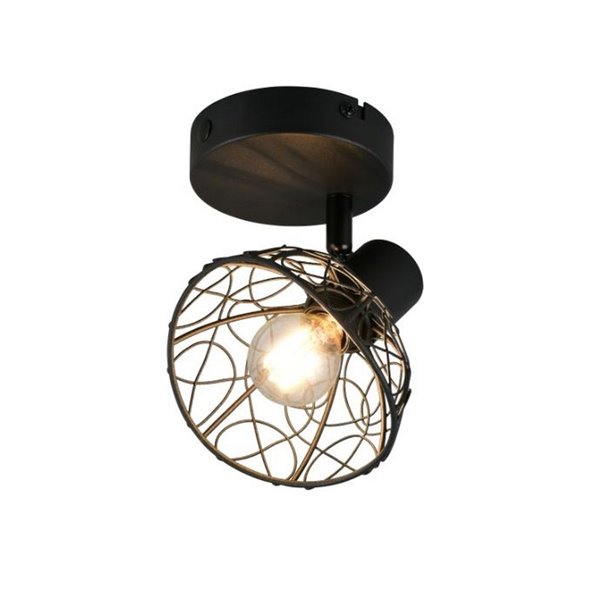 Foco de pared/techo YAKO con pantalla de rejilla bombilla excl. 1x E14 max. 40W IP20 Negro
