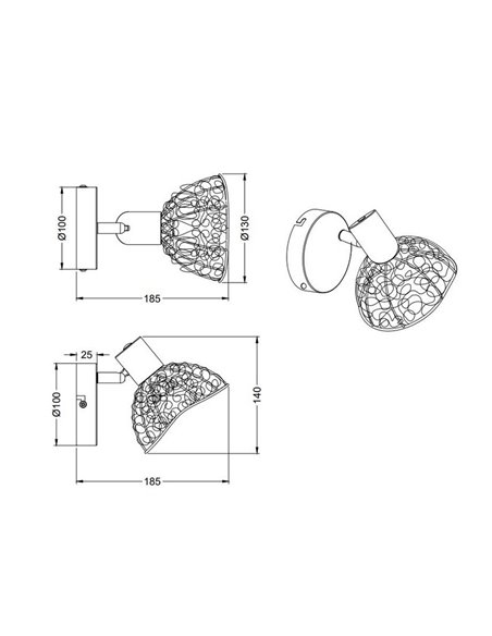 Spot mural/plafonnier YAKO avec abat-jour en maille, ampoule non incluse : 1 x E14 max. 40 W, IP20, noir