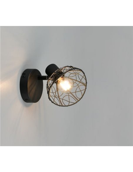 Spot mural/plafonnier YAKO avec abat-jour en maille, ampoule non incluse : 1 x E14 max. 40 W, IP20, noir