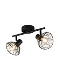 Spot mural/plafonnier YAKO 2 lampes avec abat-jour en maille, ampoule exclue : 1 x E14 max. 40 W IP20, noir/bois