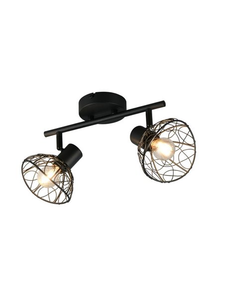 Foco de 2 luces pared/techo YAKO con pantalla de rejilla, bombilla excl. 1x E14 max. 40W IP20 Negro/madera