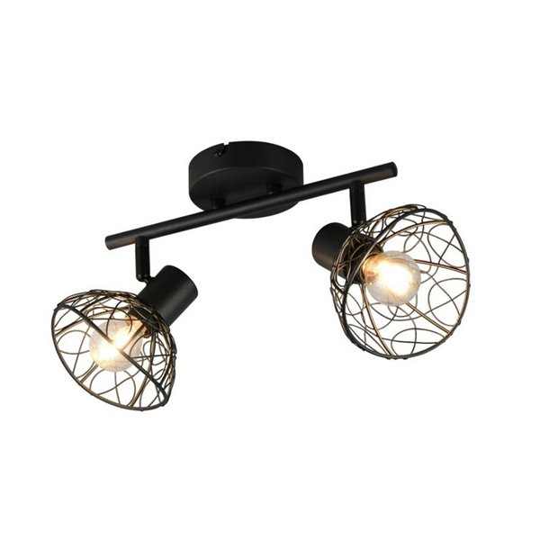 Foco de 2 luces pared/techo YAKO con pantalla de rejilla, bombilla excl. 1x E14 max. 40W IP20 Negro/madera