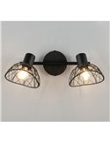 Spot mural/plafonnier YAKO 2 lampes avec abat-jour en maille, ampoule exclue : 1 x E14 max. 40 W IP20, noir/bois