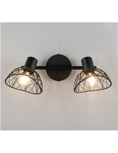 Foco de 2 luces pared/techo YAKO con pantalla de rejilla, bombilla excl. 1x E14 max. 40W IP20 Negro/madera 2