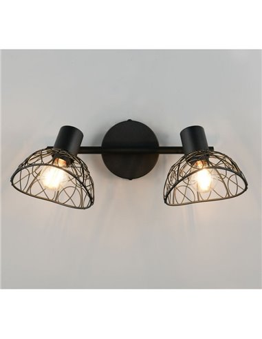 Spot mural/plafonnier YAKO 2 lampes avec abat-jour en maille, ampoule exclue : 1 x E14 max. 40 W IP20, noir/bois