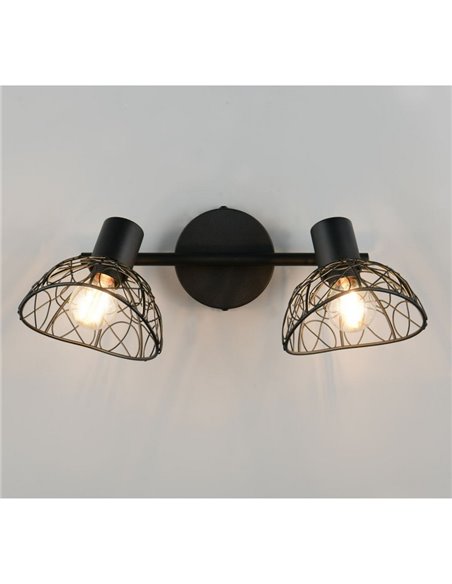 Spot mural/plafonnier YAKO 2 lampes avec abat-jour en maille, ampoule exclue : 1 x E14 max. 40 W IP20, noir/bois