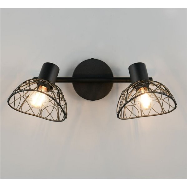 Foco de 2 luces pared/techo YAKO con pantalla de rejilla, bombilla excl. 1x E14 max. 40W IP20 Negro/madera
