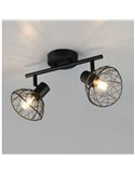 Spot mural/plafonnier YAKO 2 lampes avec abat-jour en maille, ampoule exclue : 1 x E14 max. 40 W IP20, noir/bois