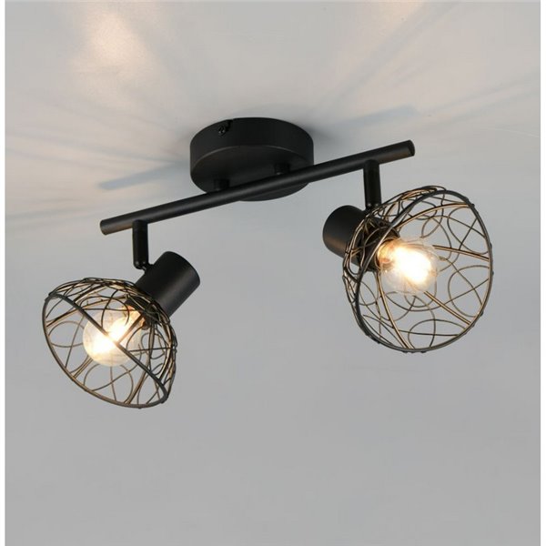 Spot mural/plafonnier YAKO 2 lampes avec abat-jour en maille, ampoule exclue : 1 x E14 max. 40 W IP20, noir/bois