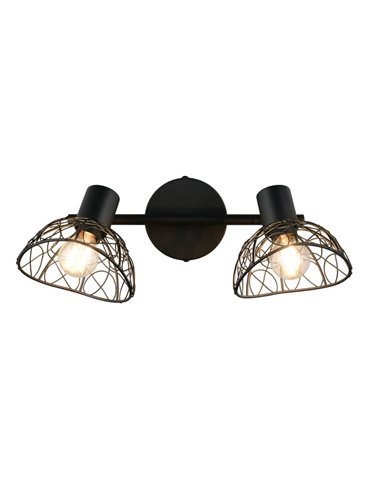 Spot mural/plafonnier YAKO 2 lampes avec abat-jour en maille, ampoule exclue : 1 x E14 max. 40 W IP20, noir/bois