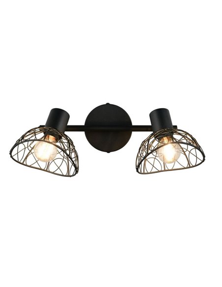 Foco de 2 luces pared/techo YAKO con pantalla de rejilla, bombilla excl. 1x E14 max. 40W IP20 Negro/madera
