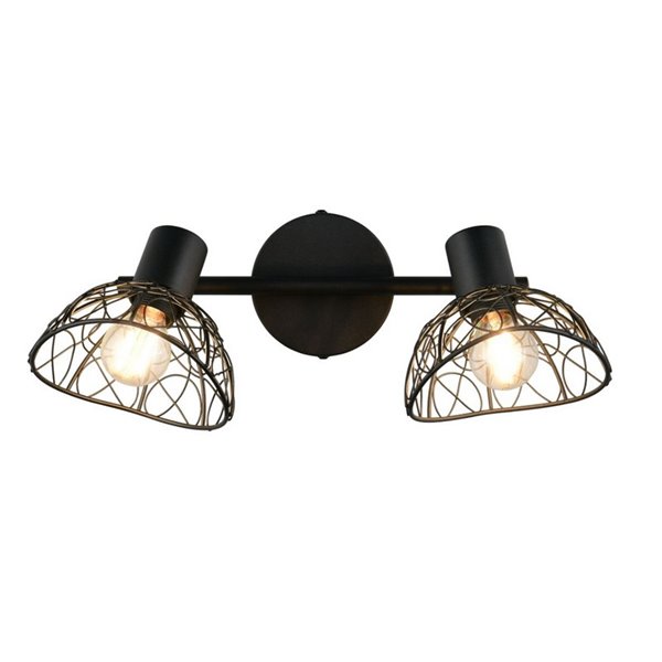 Spot mural/plafonnier YAKO 2 lampes avec abat-jour en maille, ampoule exclue : 1 x E14 max. 40 W IP20, noir/bois