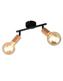 Regleta de 2 focos para techo/pared LAMEGO bombilla excl. 2x E27 max. 10W IP20 Negro/madera