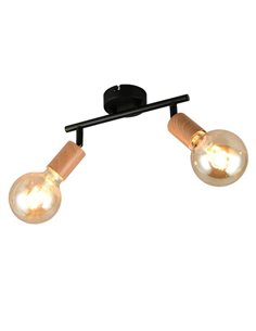 Fita de teto/parede LAMEGO de 2 focos, excluindo lâmpadas, 2x E27, máx. 10 W, IP20, preto/madeira