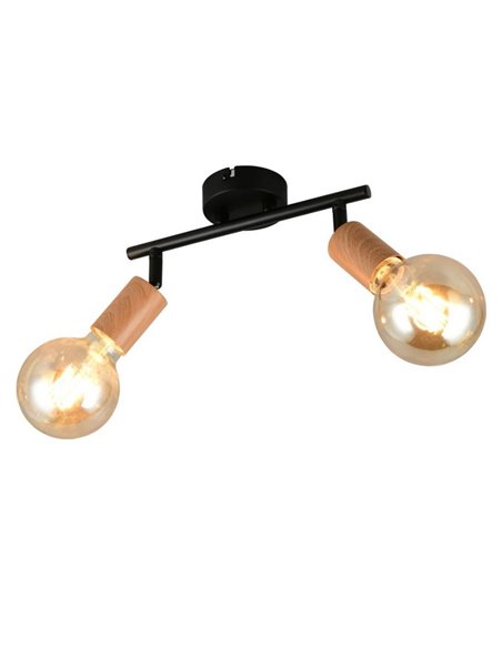 Applique murale/plafonnière LAMEGO 2 spots, sans ampoules, 2 x E27, max. 10 W, IP20, noir/bois