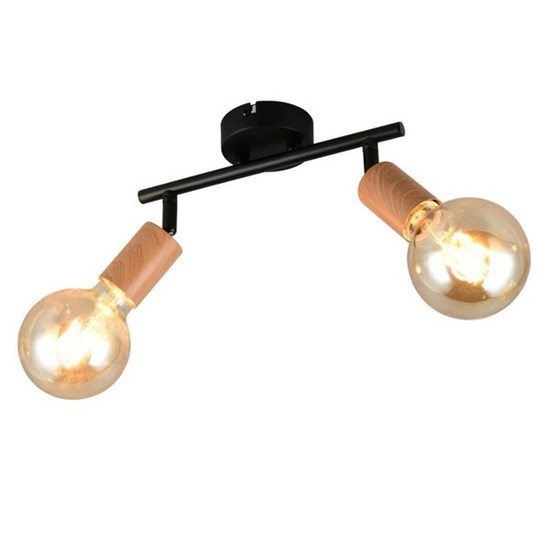 Regleta de 2 focos para techo/pared LAMEGO bombilla excl. 2x E27 max. 10W IP20 Negro/madera