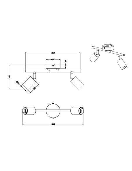 Regleta de 2 focos para techo/pared LAMEGO bombilla excl. 2x E27 max. 10W IP20 Negro/madera