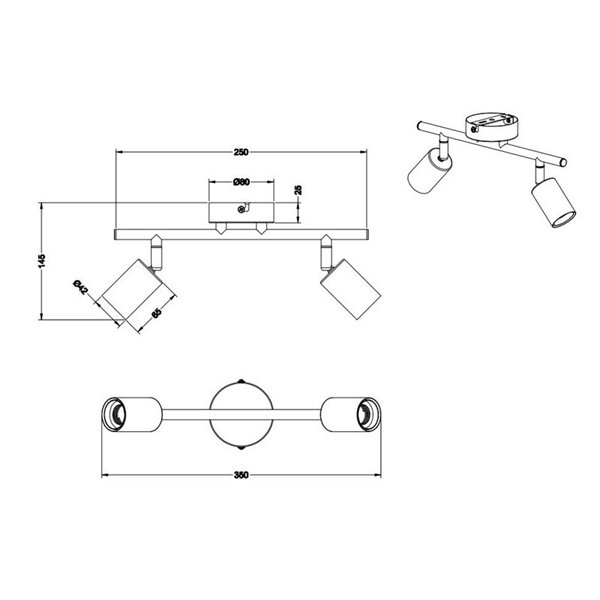 Applique murale/plafonnière LAMEGO 2 spots, sans ampoules, 2 x E27, max. 10 W, IP20, noir/bois