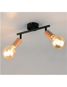 Regleta de 2 focos para techo/pared LAMEGO bombilla excl. 2x E27 max. 10W IP20 Negro/madera 2