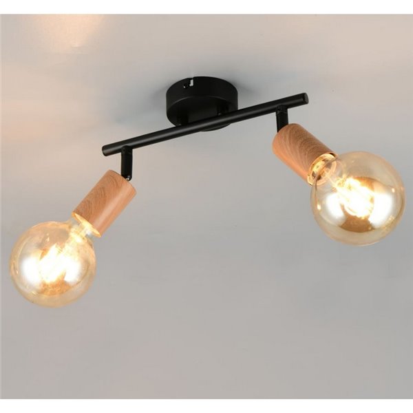Regleta de 2 focos para techo/pared LAMEGO bombilla excl. 2x E27 max. 10W IP20 Negro/madera