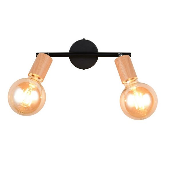 Regleta de 2 focos para techo/pared LAMEGO bombilla excl. 2x E27 max. 10W IP20 Negro/madera