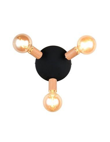 Luminária de teto LAMEGO com 3 lâmpadas, excluindo 3x E27, máx. 10W, IP20, preta/madeira