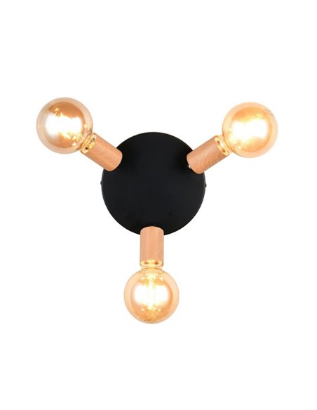 Plafón de techo 3 focos LAMEGO bombilla excl. 3x E27 max. 10W IP20 Negro/madera