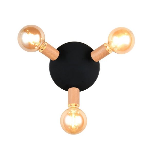 Plafonnier LAMEGO 3 ampoules, sans 3x E27, max. 10W, IP20, noir/bois