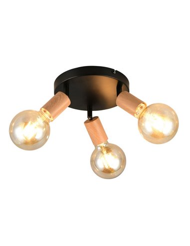 Plafonnier LAMEGO 3 ampoules, sans 3x E27, max. 10W, IP20, noir/bois