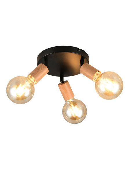 Plafón de techo 3 focos LAMEGO bombilla excl. 3x E27 max. 10W IP20 Negro/madera
