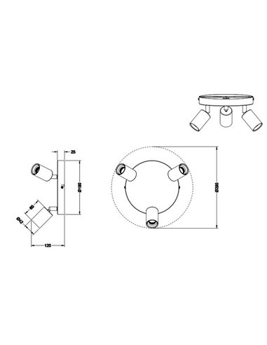 Plafón de techo 3 focos LAMEGO bombilla excl. 3x E27 max. 10W IP20 Negro/madera