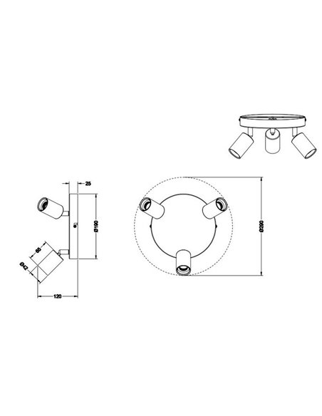 Plafón de techo 3 focos LAMEGO bombilla excl. 3x E27 max. 10W IP20 Negro/madera