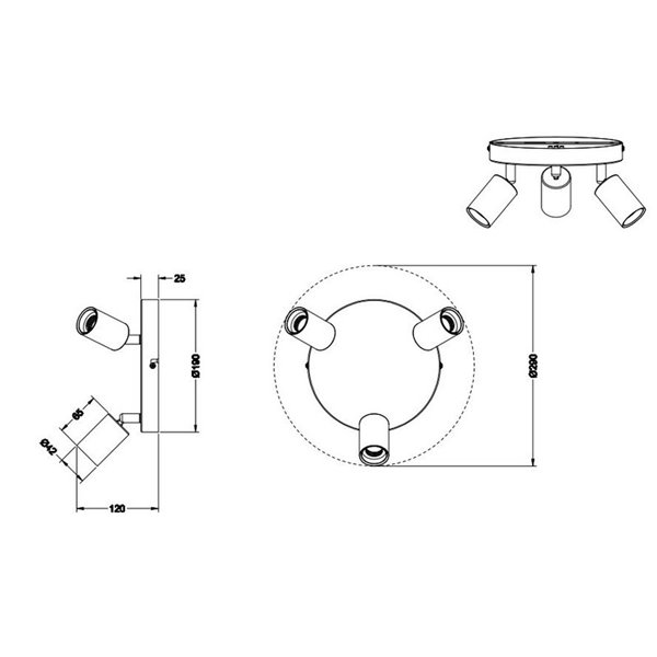 Plafonnier LAMEGO 3 ampoules, sans 3x E27, max. 10W, IP20, noir/bois