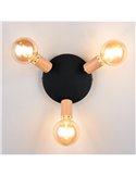 Plafonnier LAMEGO 3 ampoules, sans 3x E27, max. 10W, IP20, noir/bois