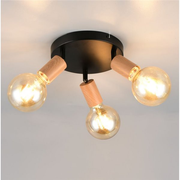 Plafón de techo 3 focos LAMEGO bombilla excl. 3x E27 max. 10W IP20 Negro/madera