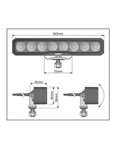 Barra de trabalho LED LEDriving WL VX250-WD frontal e reversa, 36 W 6000 K 3000 Lm, 72 m, 243 mm de largura