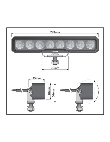 Barra de trabalho LED LEDriving WL VX250-WD frontal e reversa, 36 W 6000 K 3000 Lm, 72 m, 243 mm de largura