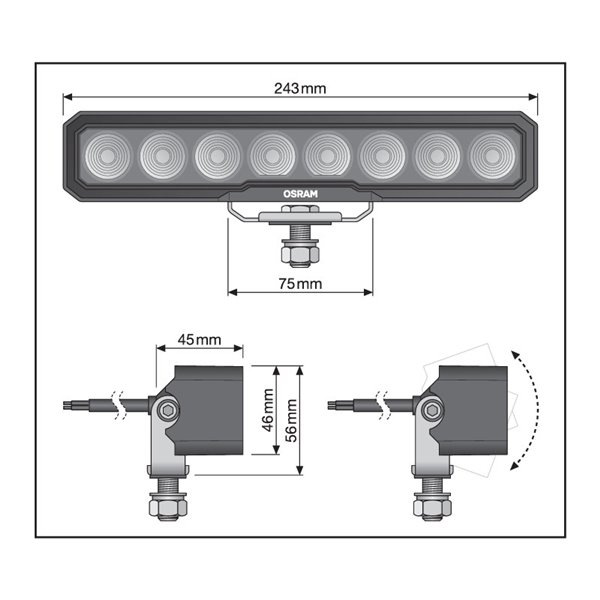 Barra de trabajo LED delantero y marcha atrás LEDriving WL VX250‑WD, 36W 6000K 3000Lm, 72m, 243mm ancho