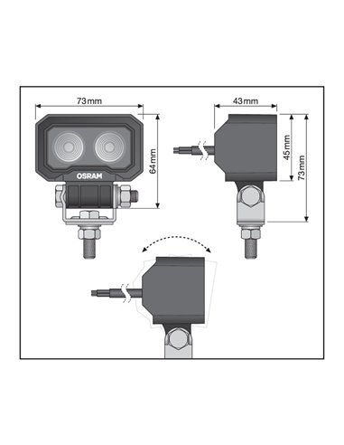 Barra LED rectangular de trabajo delantera y marcha atrás LEDriving WL VX80‑WD haz ancho, 10W 6000K 800Lm, 39m