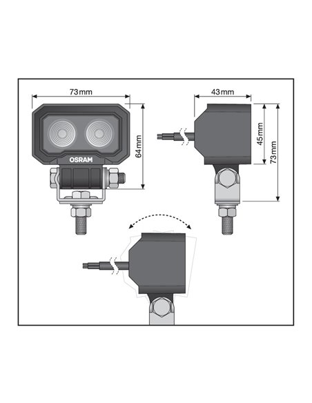 Barra LED rectangular de trabajo delantera y marcha atrás LEDriving WL VX80‑WD haz ancho, 10W 6000K 800Lm, 39m